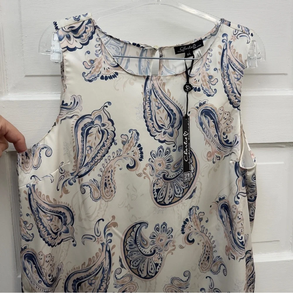 Paisley Print Sleeveless Top Charlie B Women L - Picture 3 of 11